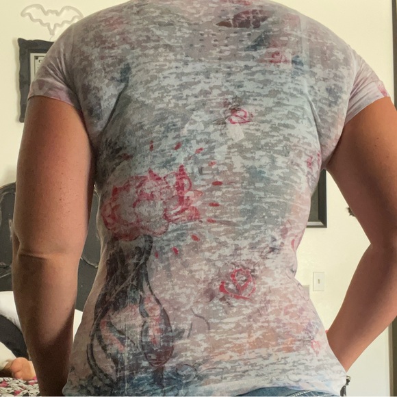 SINFUL AFFLICTION WOMENS TOP TATTOO BURNOUT 💀🖤 - Picture 2 of 10